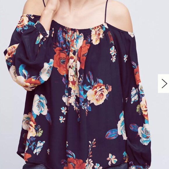 Anthropologie Tops - Anthropologie Maeve Tallie Open-Shoulder 100 % Silk Top Blouse Women's size M